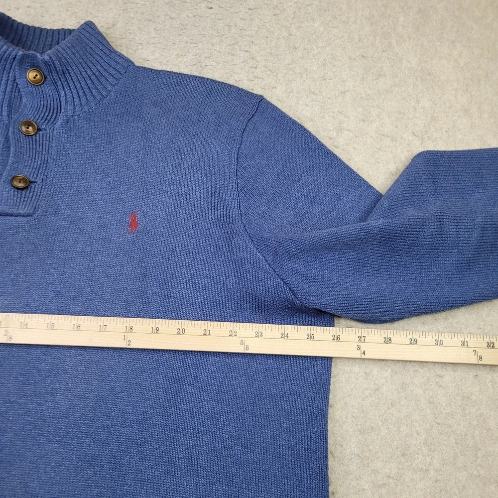 Polo Ralph Lauren Knit Pullover Sweater Men 2XL Blue 1/4 Button Mock Neck Preppy